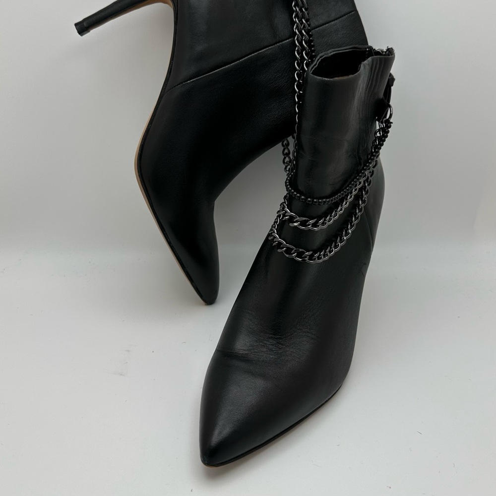 GILI G.I.L.I. Maxette Leather Ankle Boot Chain Detail BLACK 8M Spike Heel - Picture 5 of 11